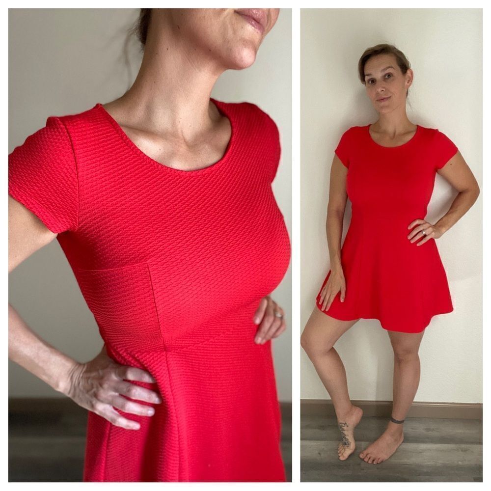 H&M Fit And Flare Dress Red Stretchy Flattering Divided
